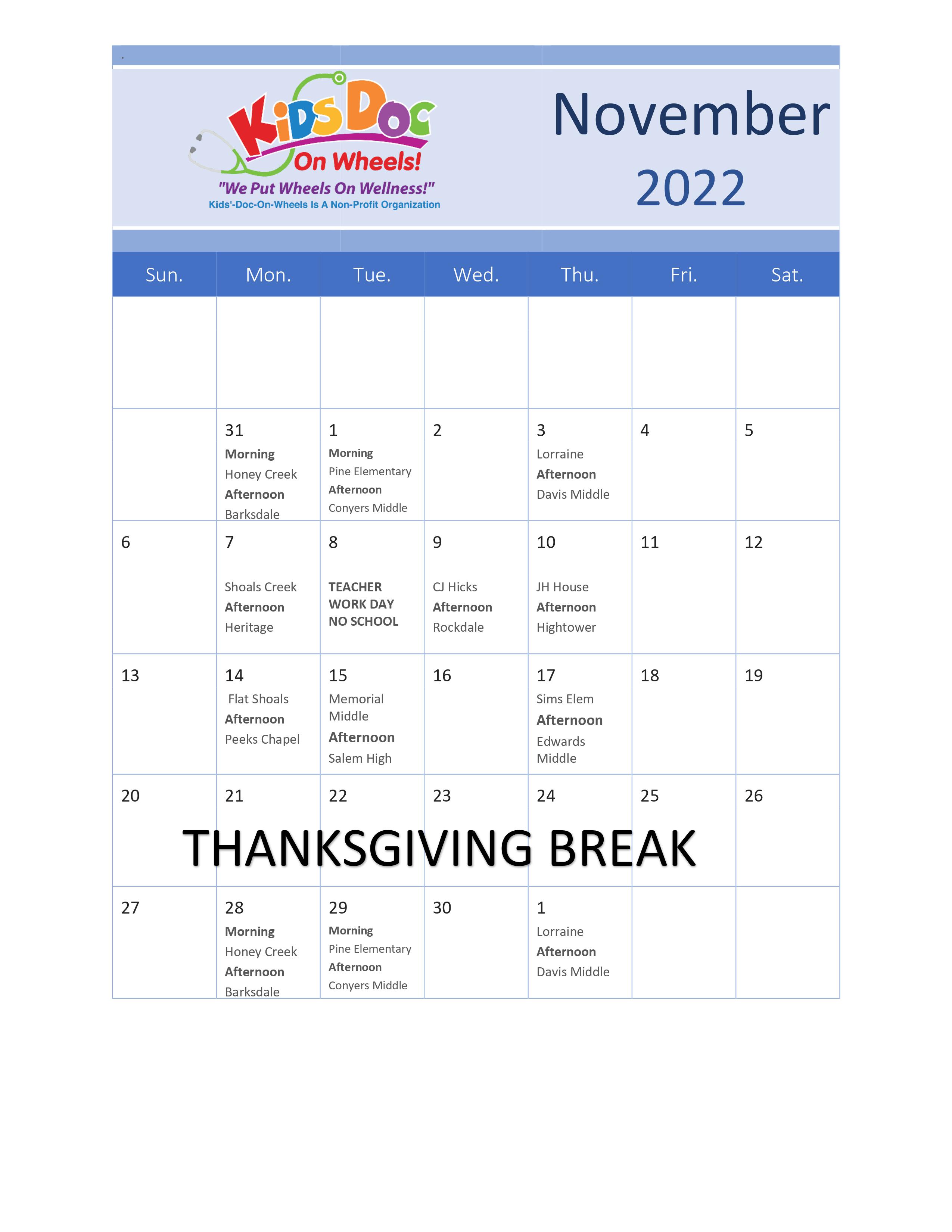 Nov. Schedule 